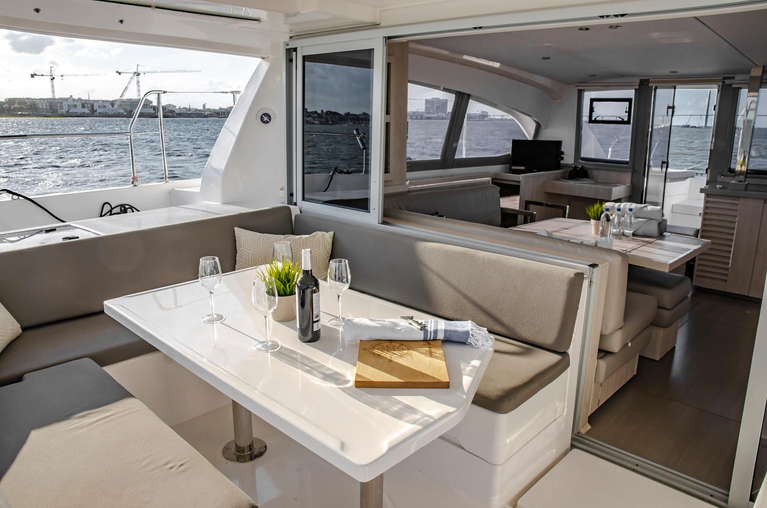 Everything Zen's spacious and open aft seating and galley.